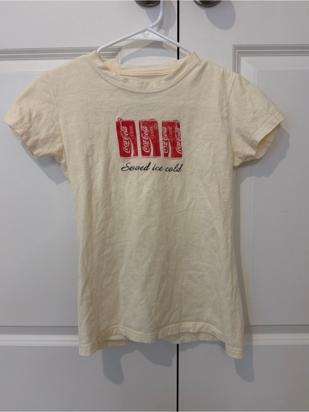 Coca Cola Cream Short Sleeve Tee with Red Can Graphic